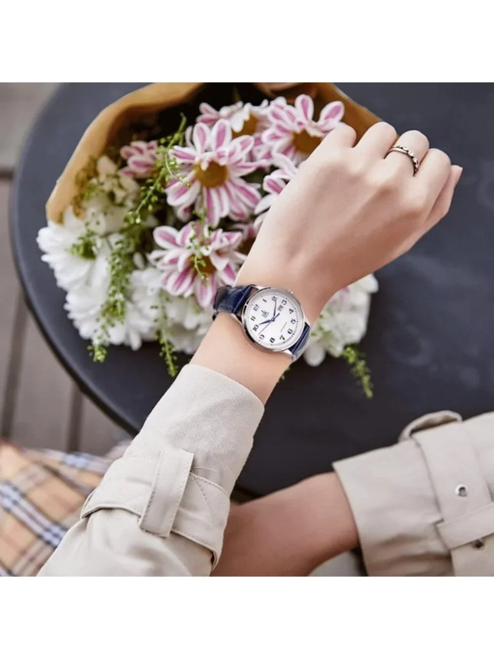 Elegant Women's Business Watch | Stainless Steel & Leather | Calendar Feature